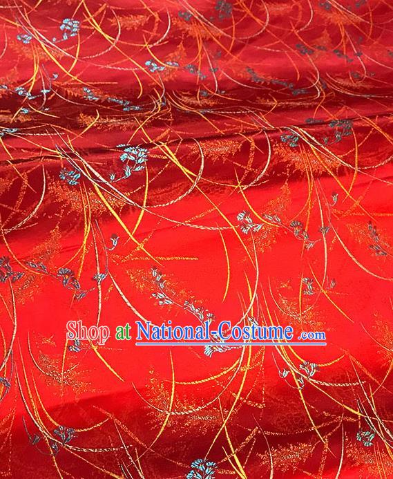 Chinese Tang Suit Red Brocade Classical Orchid Pattern Design Satin Fabric Asian Traditional Drapery Silk Material