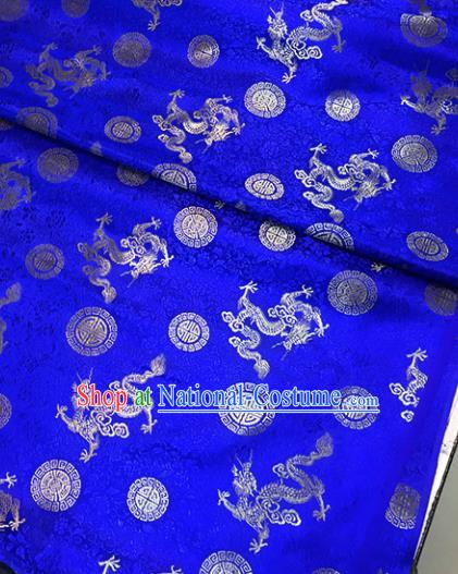 Chinese Tang Suit Royalblue Brocade Classical Dragons Pattern Design Satin Fabric Asian Traditional Drapery Silk Material