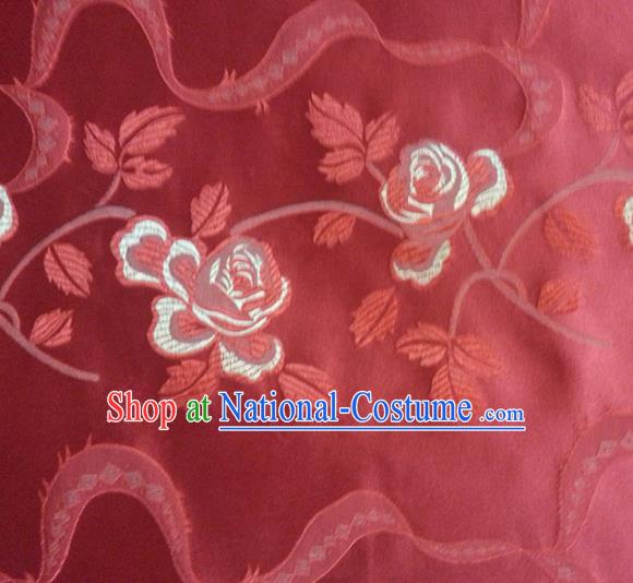 Chinese Classical Roses Pattern Design Satin Fabric Tang Suit Red Brocade Asian Traditional Drapery Silk Material