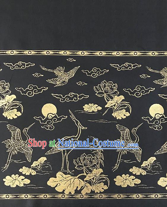 Chinese Hanfu Dress Black Brocade Classical Crane Lotus Pattern Design Satin Fabric Asian Traditional Drapery Silk Material