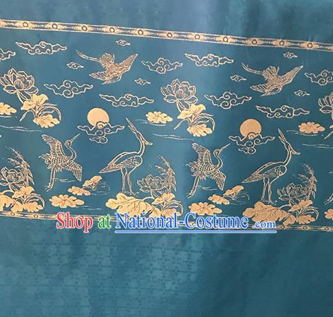 Chinese Hanfu Dress Peacock Blue Brocade Classical Crane Lotus Pattern Design Satin Fabric Asian Traditional Drapery Silk Material