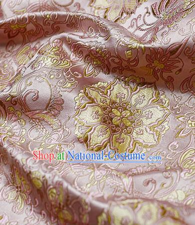 Chinese Classical Lotus Pattern Design Pink Satin Fabric Brocade Asian Traditional Drapery Silk Material