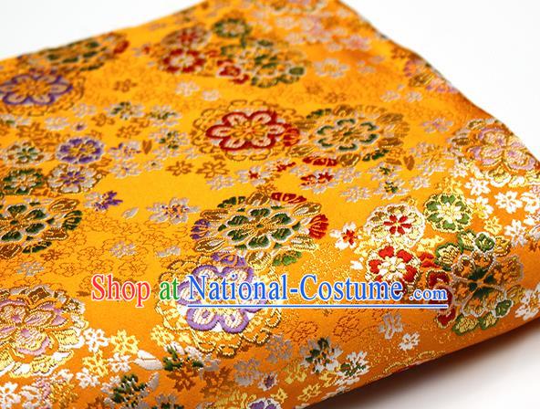 Asian Japanese Kimono Satin Fabric Classical Sakura Pattern Design Golden Brocade Damask Traditional Drapery Silk Material