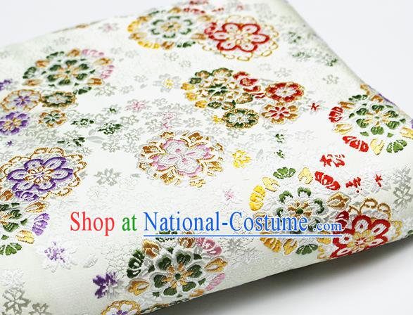 Asian Japanese Kimono Satin Fabric Classical Sakura Pattern Design White Brocade Damask Traditional Drapery Silk Material