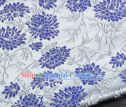 Chinese Classical Hibiscus Pattern Design White Satin Fabric Brocade Asian Traditional Drapery Silk Material