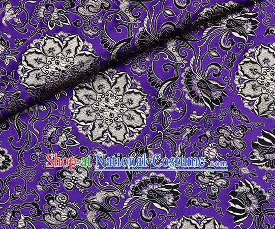 Chinese Classical Rosette Pattern Design Purple Satin Fabric Brocade Asian Traditional Drapery Silk Material