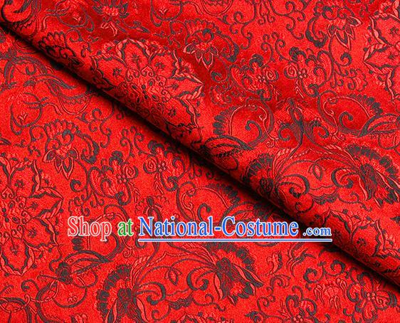 Chinese Classical Rosette Pattern Design Red Satin Fabric Brocade Asian Traditional Drapery Silk Material