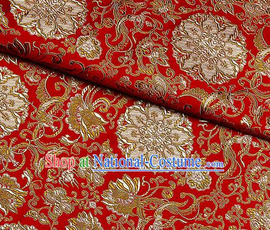 Chinese Classical Rosette Pattern Design Satin Fabric Red Brocade Asian Traditional Drapery Silk Material