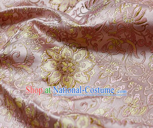 Chinese Classical Rosette Pattern Design Pink Satin Fabric Brocade Asian Traditional Drapery Silk Material