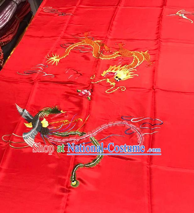 Chinese Classical Dragon Phoenix Pattern Design Red Satin Fabric Brocade Asian Traditional Drapery Silk Material