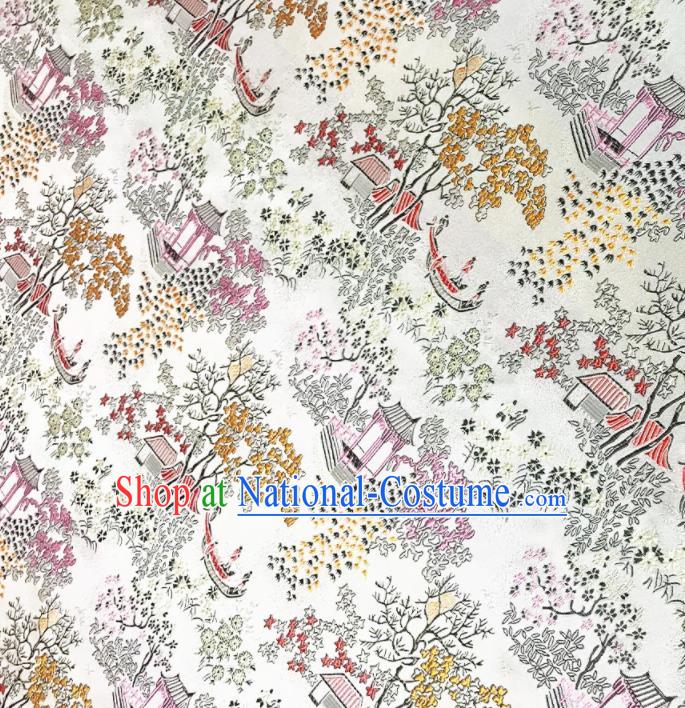 Chinese Classical Royal Pattern Design White Satin Fabric Brocade Asian Traditional Drapery Silk Material