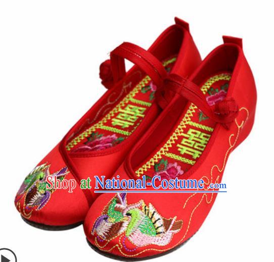 Chinese Traditional Embroidered Mandarin Duck Shoes Opera Red Satin Shoes Wedding Shoes Hanfu Princess Shoes for Women