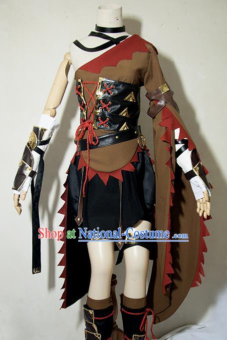 Chinese Traditional Cosplay Female Knight Brown Costume Ancient Swordsman Dress for Women