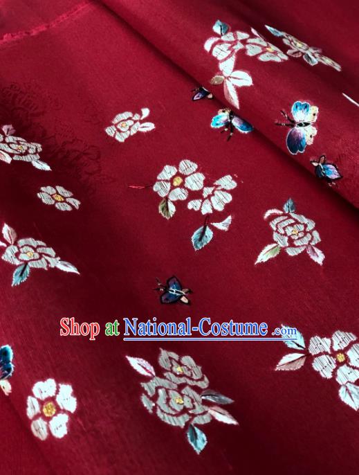 Traditional Chinese Embroidered Peony Wine Red Silk Fabric Classical Pattern Design Brocade Fabric Asian Satin Material