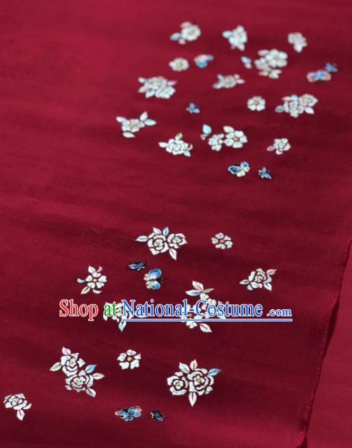 Traditional Chinese Embroidered Peony Wine Red Silk Fabric Classical Pattern Design Brocade Fabric Asian Satin Material