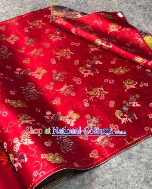 Traditional Chinese Red Silk Fabric Classical Chrysanthemum Pattern Design Brocade Fabric Asian Satin Material