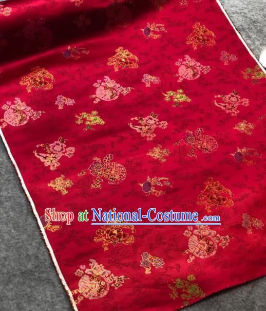 Traditional Chinese Embroidered Wine Red Silk Fabric Classical Pattern Design Brocade Fabric Asian Satin Material