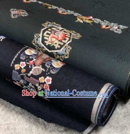 Traditional Chinese Embroidered Peach Black Silk Fabric Classical Pattern Design Brocade Fabric Asian Satin Material