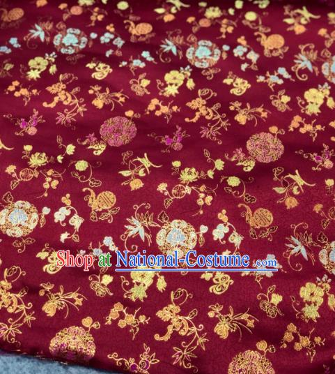 Traditional Chinese Wine Red Silk Fabric Classical Orchid Pattern Design Brocade Fabric Asian Satin Material