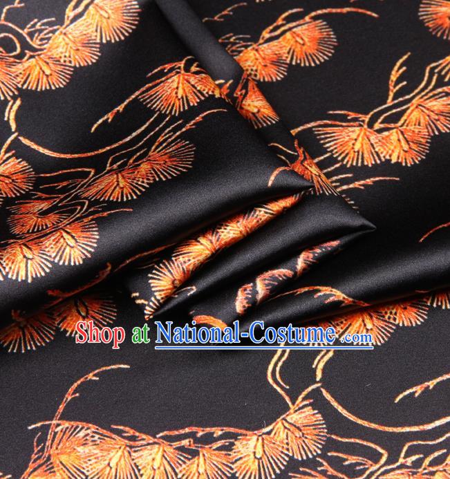 Chinese Traditional Classical Pine Needle Pattern Black Brocade Damask Asian Satin Drapery Silk Fabric