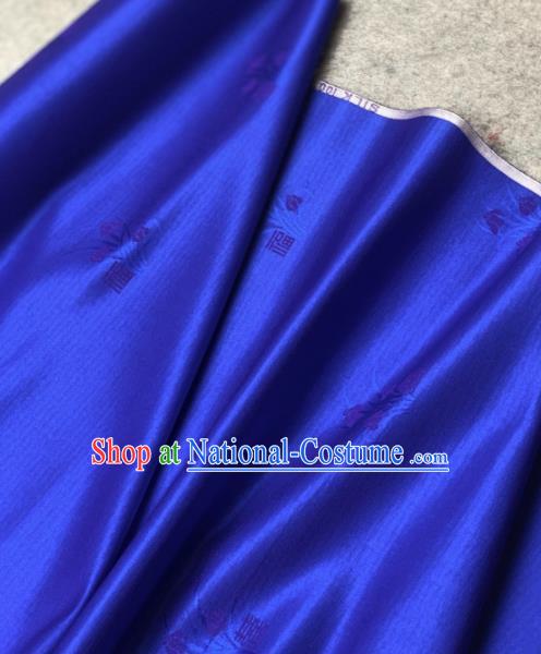 Traditional Chinese Royalblue Satin Classical Orchid Pattern Design Brocade Fabric Asian Silk Fabric Material