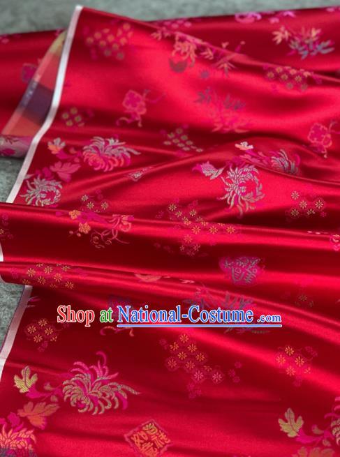 Traditional Chinese Satin Classical Pattern Design Wine Red Brocade Fabric Asian Silk Fabric Material