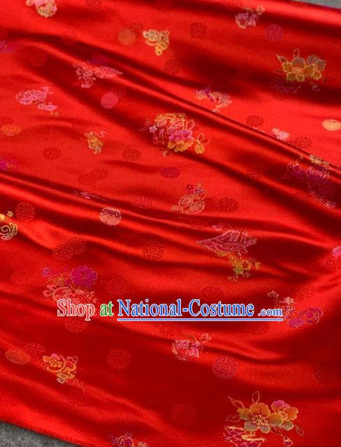 Traditional Chinese Satin Classical Peony Pattern Design Red Brocade Fabric Asian Silk Fabric Material