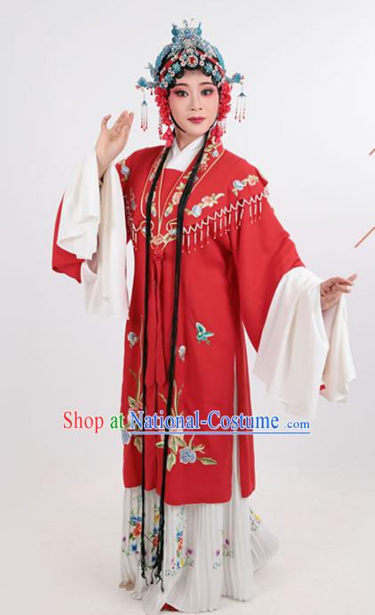 Chinese Traditional Peking Opera Actress Red Dress Ancient Imperial Consort Embroidered Costume for Women