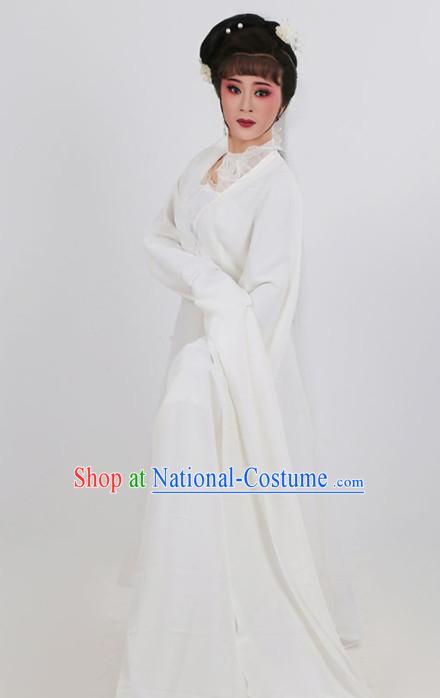 Chinese Traditional Peking Opera Actress White Dress Ancient Widow Embroidered Costume for Women