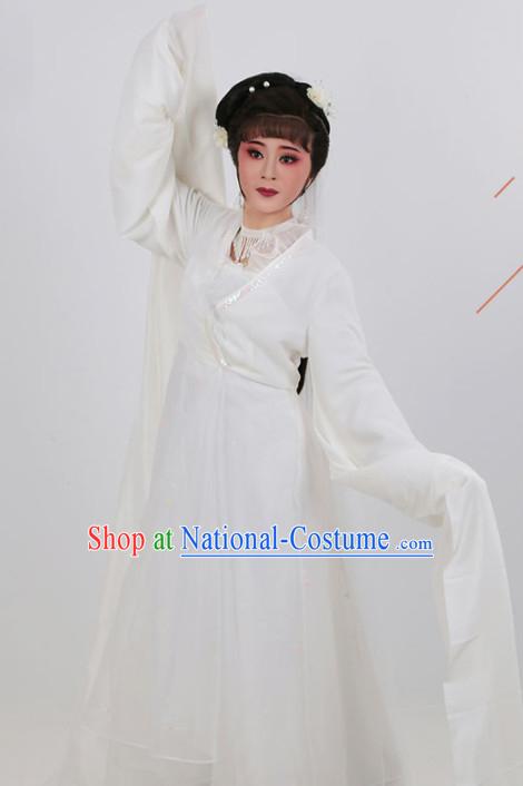 Chinese Traditional Peking Opera Actress White Dress Ancient Widow Embroidered Costume for Women