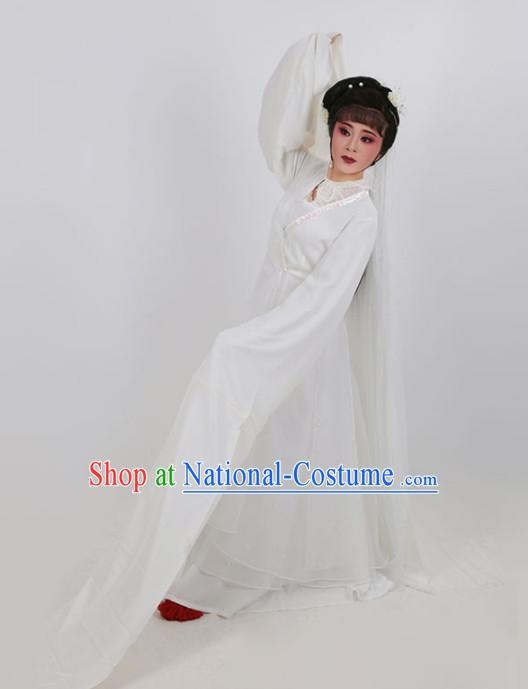 Chinese Traditional Peking Opera Actress White Dress Ancient Widow Embroidered Costume for Women