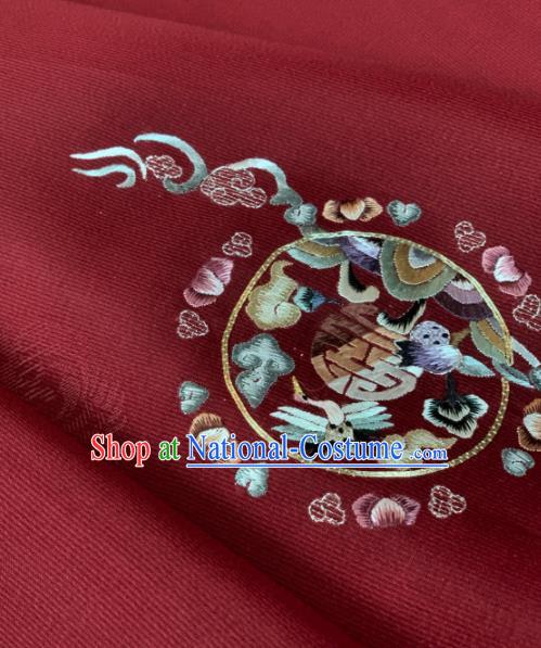 Traditional Chinese Satin Classical Embroidered Pattern Design Wine Red Brocade Fabric Asian Silk Fabric Material