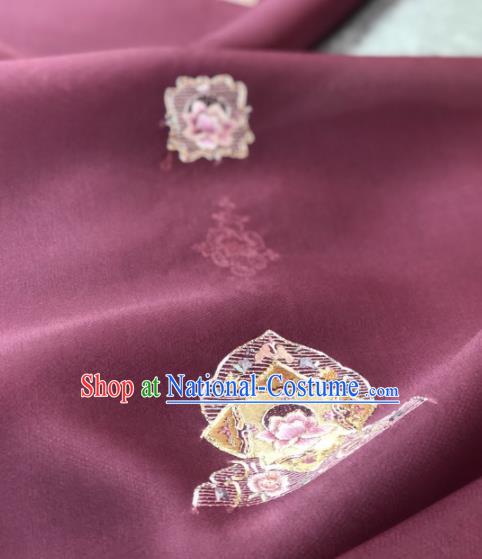 Traditional Chinese Satin Classical Embroidered Flowers Pattern Design Wine Red Brocade Fabric Asian Silk Fabric Material