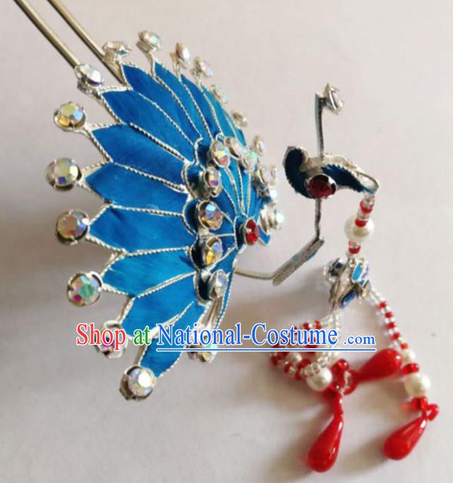 Chinese Ancient Court Princess Peacock Tassel Hair Clip Hairpins Traditional Beijing Opera Diva Hair Accessories for Adults