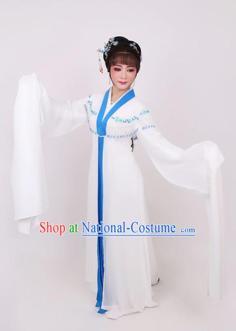 Traditional Chinese Peking Opera Diva White Dress Ancient Peri Princess Embroidered Costume for Women