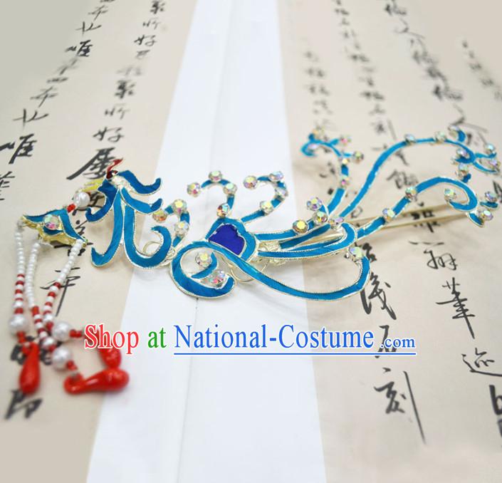 Chinese Ancient Princess Tassel Phoenix Hairpins Palace Hair Clip Traditional Beijing Opera Diva Court Hair Accessories for Adults