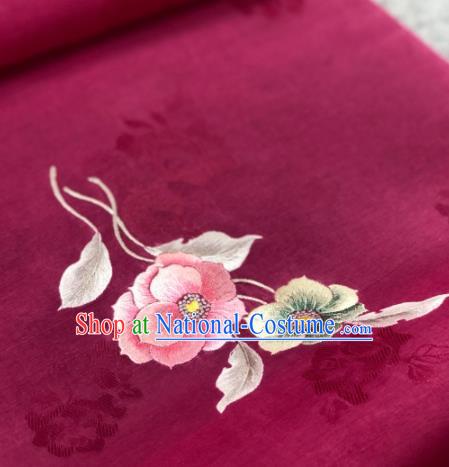 Traditional Chinese Wine Red Silk Fabric Classical Embroidered Pattern Design Brocade Fabric Asian Satin Material