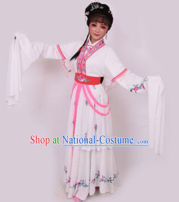 Chinese Traditional Peking Opera Diva White Dress Ancient Court Princess Embroidered Costume for Women