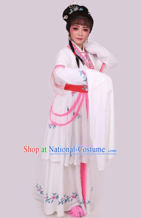 Chinese Traditional Peking Opera Diva White Dress Ancient Court Princess Embroidered Costume for Women