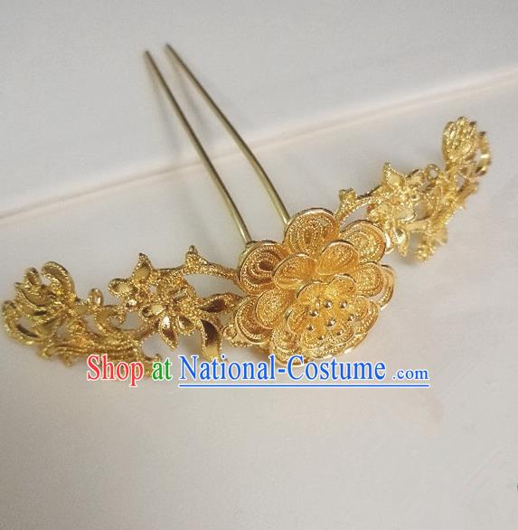 Chinese Ancient Princess Golden Peony Hairpins Traditional Hanfu Palace Hair Accessories for Women