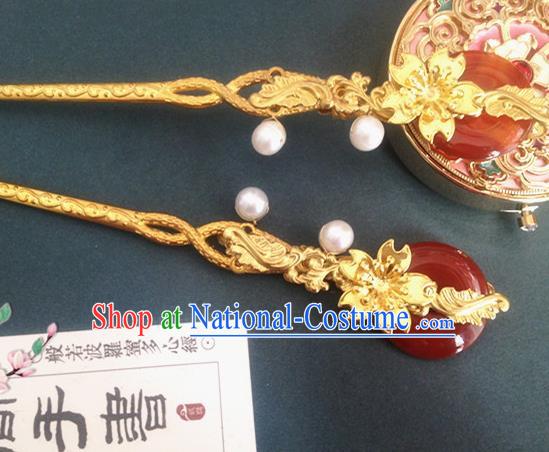 Chinese Ancient Princess Agate Hairpins Traditional Hanfu Palace Wedding Hair Accessories for Women