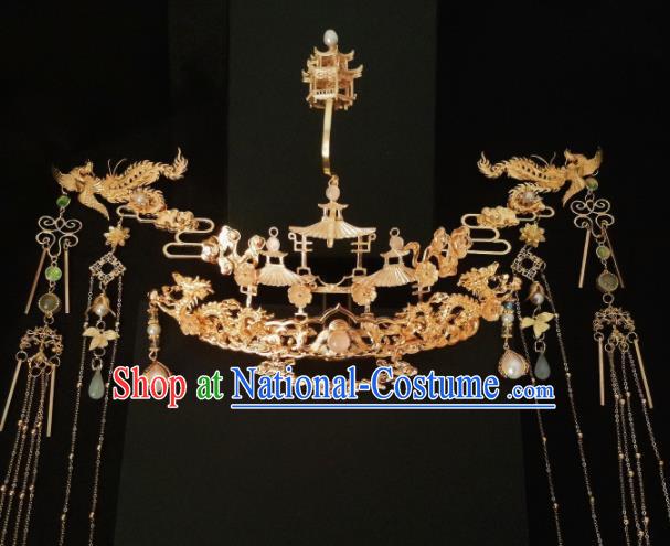 Chinese Ancient Princess Hairpins Palace Phoenix Coronet Traditional Hanfu Hair Accessories for Women