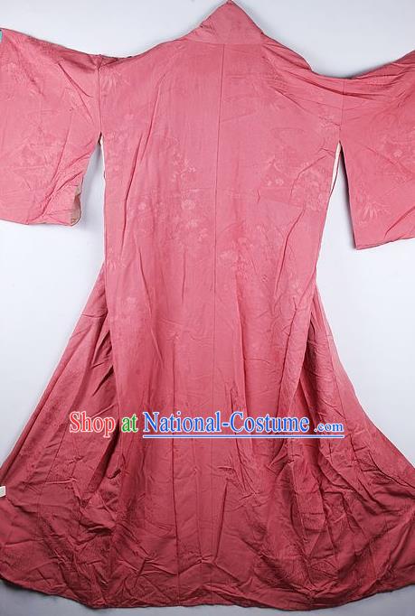 Traditional Japanese Geisha Rosy Furisode Kimono Asian Japan National Yukata Dress Costume for Women