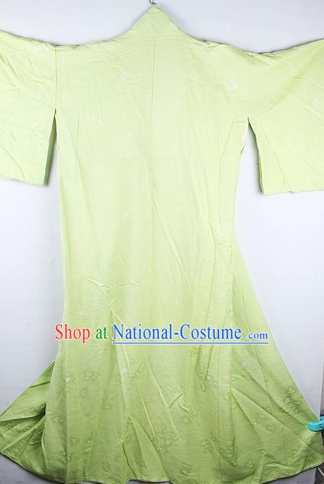 Japanese Traditional Geisha Light Green Furisode Kimono Asian Japan National Yukata Dress Costume for Women