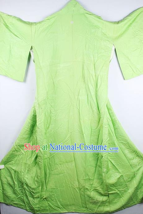 Traditional Japanese Green Furisode Kimono Asian Japan National Yukata Dress Costume for Women