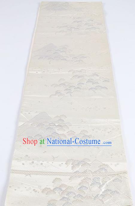 Japanese Traditional Kimono Classical Pine Pattern White Brocade Belt Asian Japan National Yukata Waistband for Women