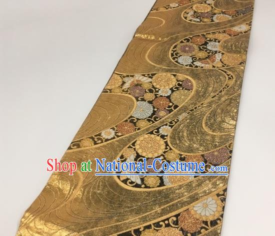 Japanese Kimono Classical Flow Butterfly Pattern Golden Brocade Belt Asian Japan Traditional National Yukata Waistband for Women