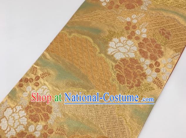 Japanese Kimono Classical Peony Pattern Design Golden Brocade Belt Asian Japan Traditional National Yukata Waistband for Women