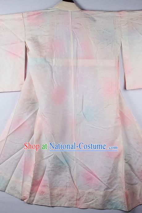 Japanese Traditional Ceremony Costume Printing White Furisode Kimono Asian Japan National Yukata Dress for Women