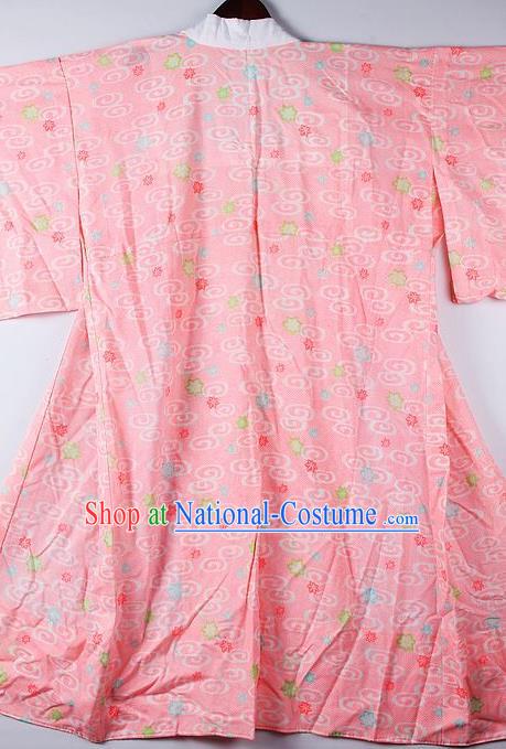 Japanese Traditional Ceremony Costume Peach Pink Furisode Kimono Asian Japan National Yukata Dress for Women